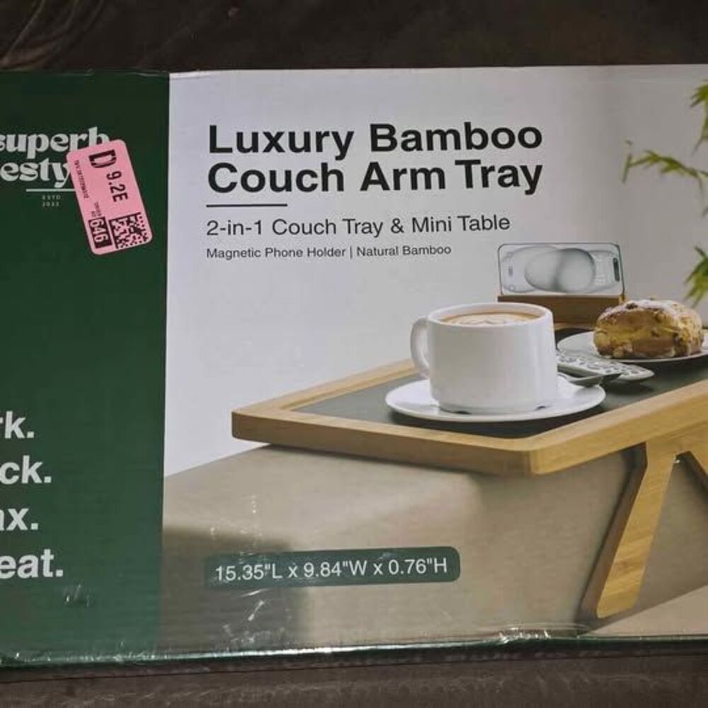 NEW Bamboo Couch Armrest Table – 2in1 Sofa Arm Tray/Mini Table 15.3” x 9.8” x 4”